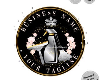 Luxury Cleaning Logo | Black & Gold Maid Service Logo | Editable Digital Download