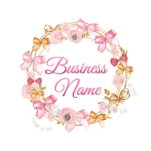Flower wreath logo, boutique logo design, watercolor flowers bow, fashion logo, beauty logo, feminine logo, flower shop, feminine logo
