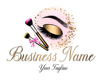 Make-up artiest logo ontwerp, logo schoonheid, wimper logo ontwerp, cosmetisch logo goud roze, branding pakket, wimper extensie logo, wimper vector logo