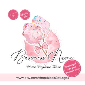 Sweets logo, cotton candy pink gold logo, candy floss logo, custom logo design, pink gold cotton candy bow Logo design, branding package