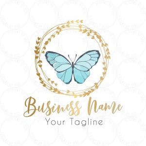 Butterfly floral Logo, boutique logo, fashion logo, beauty logo, feminine logo, wreath round circle logo, Dreamy logo, branding identity