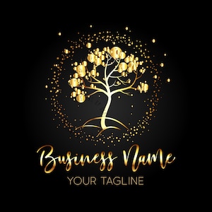 Tree logo design, boutique logo, fashion logo, feminine logo, dots glitter tree logo gold, gold business logo tree, cute tree logo watermark