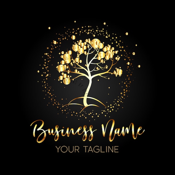 Baum Logo Design Gold Schwarz Baum Logo Punkte Glitzer Baum Etsy