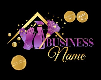 Cleaning logo, maid service, Professional clean, gold purple black cleaning service logo, house cleaning branding, housekeeping logo design