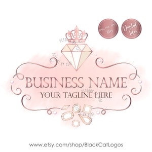 Diamond Crown Logo: Pink Jewelry Boutique Branding (Digital Files)