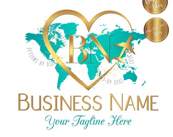 Travel Logo, travel agent design, travel heart teal turquoise gold logo, travel Business Logo, logo design for travel, trip advisor business