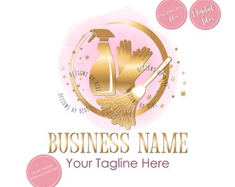 Cleaning logo, maid service, Professional clean, watercolor cleaning service logo, gold pink house cleaning branding, housekeeping logo