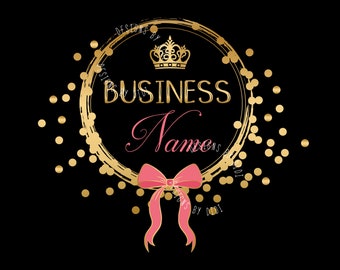 Gold Crown Ribbon Logo: Girlish Confetti Design
