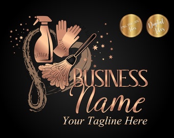 Logo de service de nettoyage, service de femme de chambre, logo d&#39;entretien ménager, logo de nettoyage de plumeau d&#39;or, logo d&#39;entreprise de nettoyage, logo de service de nettoyage vectoriel