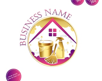 Cleaning service logo, house window cleaning business design, elegant modern round duster bucket sparkle bubbles, janitor business logo