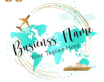 Travel Logo, plane ship cruise logo, travel agent logo, travel agency logo, gold teal blue map travel logo design, vector branding package
