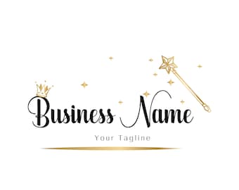 Gold Crown Logo Design: Magic Wand, Sparkle Branding (Digital Files)