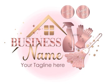 Cleaning Service Logo, maid service, housekeeping logo, gold duster cleaning logo, cleaning Business Logo, vector cleaning service logo