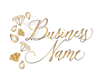 Diamond Jewelry Logo: Gold Crystals, Fashion Boutique Branding (Digital Files)