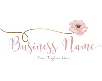 Pink Watercolor Flower Logo: Botanic Business Branding