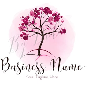 Watercolor Tree Logo Design: Pink Floral Business Branding (Digital Files)