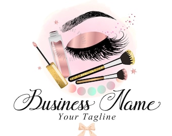 Makeup logo design, logo beauty, lash logo design, cosmetic logo gold pink, brush lash extension logo, microblading logo, branding package