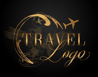 Travel Logo, Round circle black gold logo design, travel gold ocean logo, travel Business Logo, Travel Agent Logo, vector travel agency logo