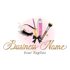 Lash logo design, logo beauty, cosmetic makeup logo gold pink, makeup artist logo, graphic design, branding package, vector eyelash logo