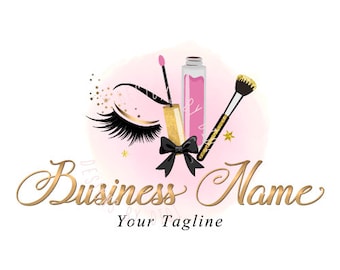 Lash logo design, logo beauty, cosmetic makeup logo gold pink, makeup artist logo, graphic design, branding package, vector eyelash logo