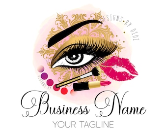 Lash Extension Logo Design: Gold Pink Cosmetic Makeup (Digital Files)