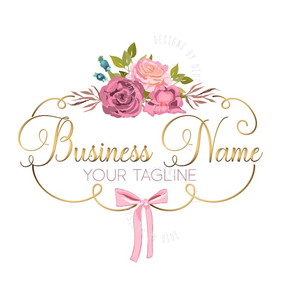 Flower Logo Design Logo Design Boutique Watercolor Pink | Etsy