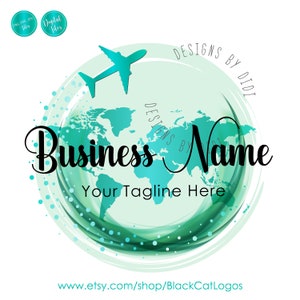 Travel Logo, World map trip design, wave ocean plane branding, travel agent logo, travel agency logo,  Round circle logo travel, trip blog