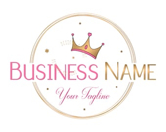 Gold Pink Crown Logo, Pamper Princess Design, Boutique Fashion Business Branding (Digital Files)