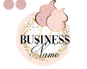 Cotton candy logo, watercolor premade logo, soft pink gold logo cotton, cotton candy cute design, children kids logo, vector art watermark