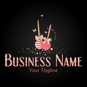 Cake bakery logo design, cake pops logo design, Business Logo cake pops gold, cake pops pink gold logo design, cake pops bow logo design