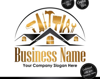 Logotipo do faz-tudo: Marca de reparos e construção residencial em preto e dourado (arquivos digitais)