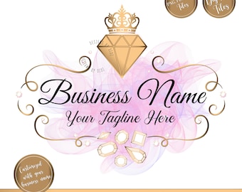 Diamond Crown Logo: Pink Jewelry Business Branding (Digital Files)