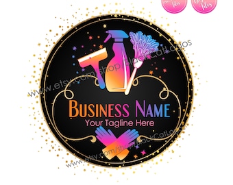 Cleaning logo, maid service, Professional clean, watercolor cleaning service logo, round label design cleaning branding, housekeeping logo