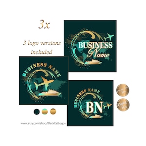 Reise-Logo, Reisebüro-Logo, Kreuzfahrtschiff-Reise-Logo, 3 Reise-Logo-Versionen, Ozeanwellen-Design, Reise-Sommer-Logo-teal