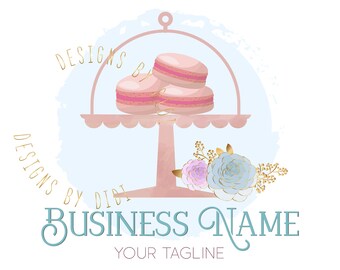 Macaroons logo, bakery logo design, sweets Logo design, pink blue macaroons business logo, macaroons flowers logo, vector branding package