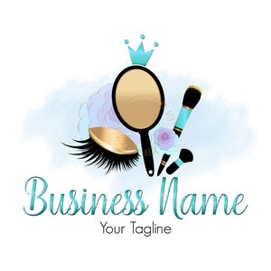 Teal & Gold Lash Logo Design: Mirror Crown, Cosmetic Branding