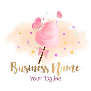 Cotton candy butterfly pink gold logo, custom logo design, pink cotton candy bow Logo design, dessert logo, branding package, graphic design