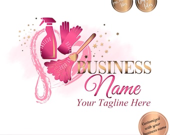 Cleaning Service Logo, maid service, housekeeping logo, gold pink duster cleaning logo, cleaning Business Logo, vector cleaning service logo