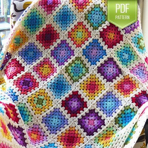 CROCHET PATTERN - rainbow granny square blanket - rainbow blanket - colourful blanket