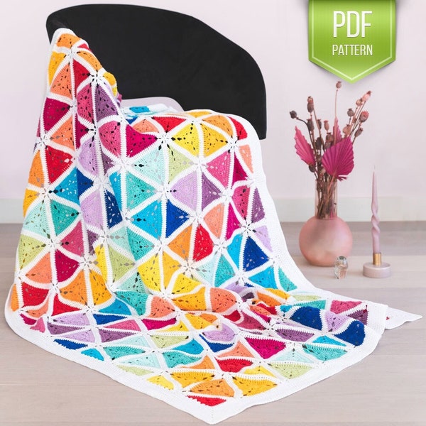 CROCHET PATTERN - crochet blanket - afghan pattern - crochet throw - baby blanket - Rainbow geometric blanket