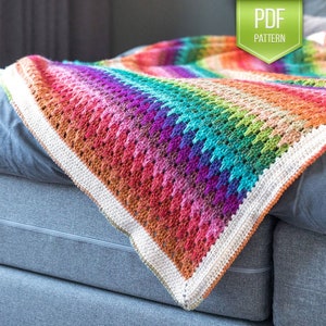 CROCHET PATTERN - crochet blanket - afghan pattern - crochet throw - instant download - rainbow blanket - Big Larksfoot Rainbow Blanket