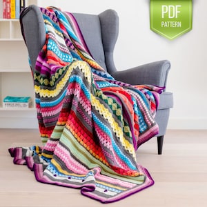 CROCHET PATTERN - Rainbow Sampler Blanket - Crochet blanket afghan pattern - populair crochet pattern - Rainbow Afghan - Scrapghan