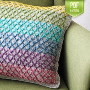 CROCHET PATTERN - crochet pillow - instant download - anchor cushion - overlay crochet - rainbow - modern pillow