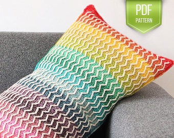 CROCHET PATTERN - Rainbow crochet pillow - Wave cushion - Crocheted rainbow pillow - crocheted cushion - Rainbow baby