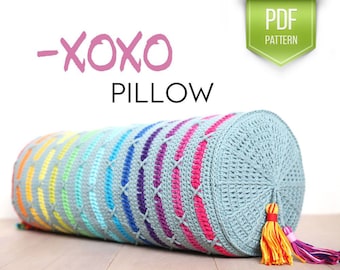 CROCHET PATTERN - XOXO Pillow - crochet cushion - instant download - Bolster pillow - rainbow - modern pillow