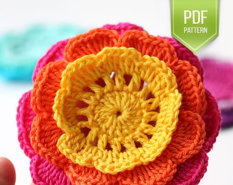 CROCHET PATTERN Flower power - instant download - colourful flowers - accessories, headbands, flower-applique