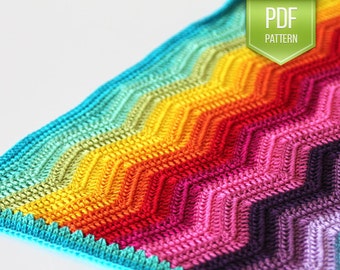 CROCHET PATTERN - Rainbow ripple baby blanket - wave pattern - instant download - modern baby blanket - rainbow stripes