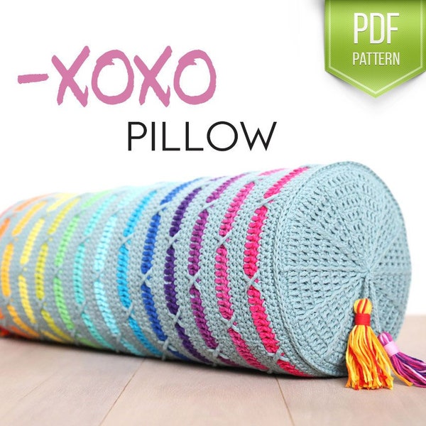 HÄKELMUSTER - XOXO Pillow - gehäkeltes Kissen - sofortiger Download - Bolster Kissen - Regenbogen - modernes Kissen