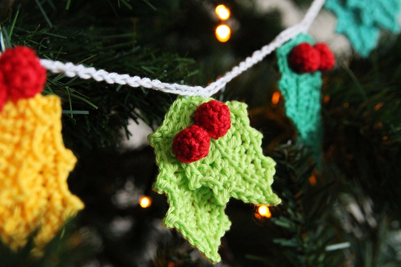 CROCHET PATTERN Rainbow holly Garland instant download Christmas garland holly ornaments Christmas crochet Xmas image 6