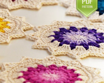 CROCHET PATTERN - Instant download - sunburst coasters - granny coasters - rainbow coaster set